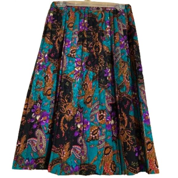Women’s MULTI PLEATED ELASTIC PAISLEY & FLORAL PATTERN PRINT SATIN SKIRT Sz-M/L - Picture 3 of 4